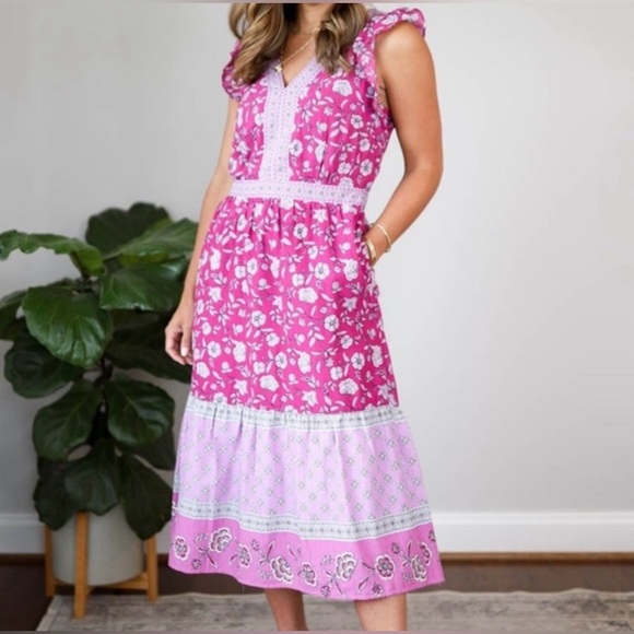 LOFT Pink and White Floral Maxi Dress Size 10 - Picture 1 of 11